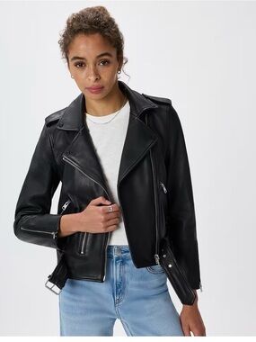 Women’s Black Leather Moto Jacket with Asymmetric Zip